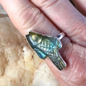 Carved labradorite 925 sterling ring sz 11